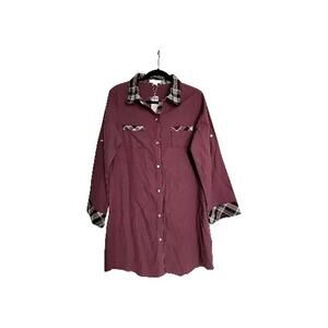 SIMPLY NOELLE Women's Size S/M Night Shirt Tab Sleeve Plum Plaid 100% Cotton NWT